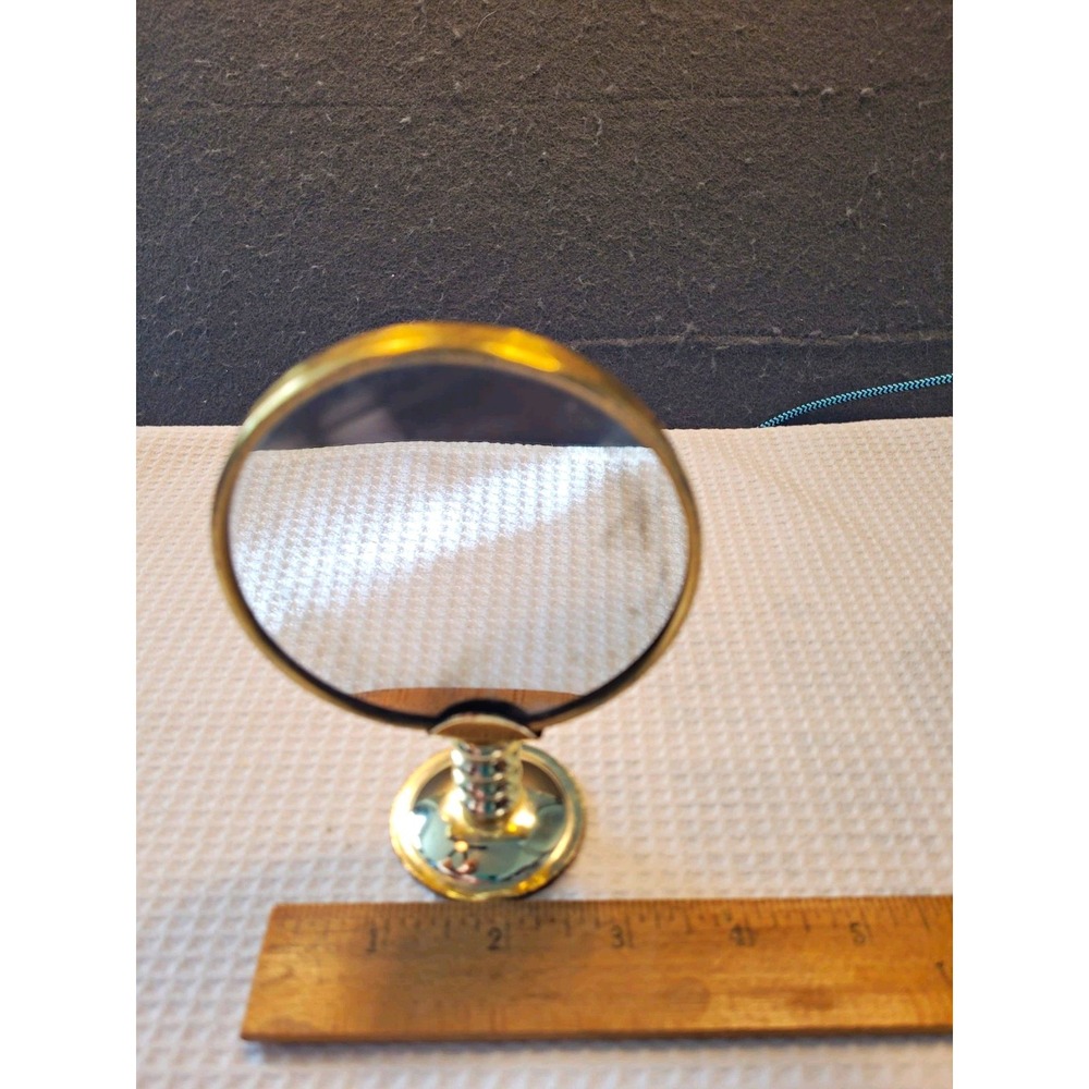 Vintage Round Tabletop Vanity Mirror on Gold Tone Stand, Red Felt Base